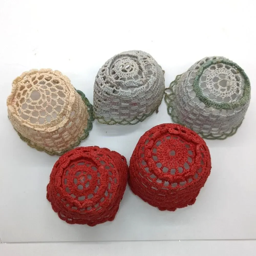 3in Mini Crochet Baskets Bowls Vintage Lot of 5‎ Handmade Cozies Favors Treats